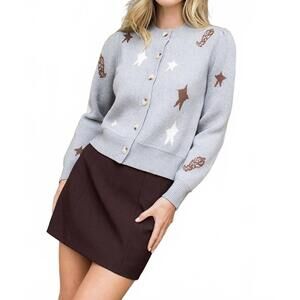 NEW THML starry trail cropped cardigan in grey